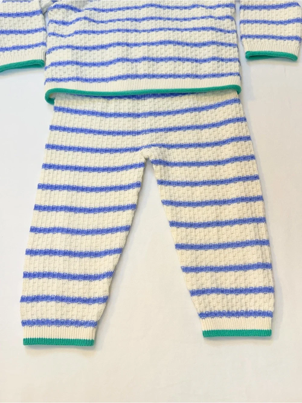 Baby GAP Cream & Lake Blue Striped Cotton Knit Set Kelly Green Detailing 12-18M